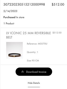 Louis Vuitton Monogram Reversible Belt with Gold Buckle - Brown/Black- Size 90cm